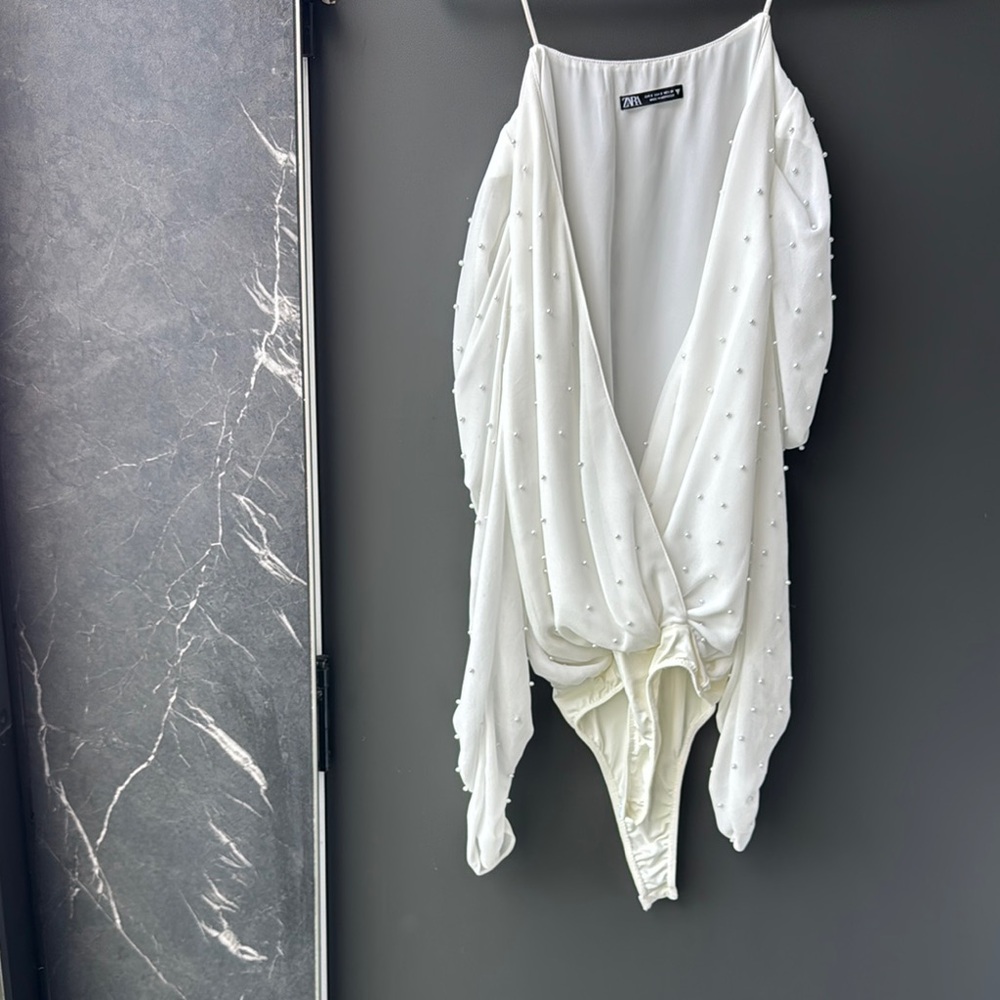 Zara White Beaded Bodysuit